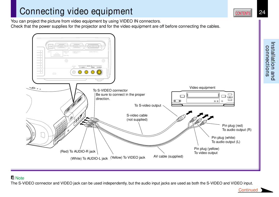 Toshiba TLP780E owner manual Connecting video equipment 