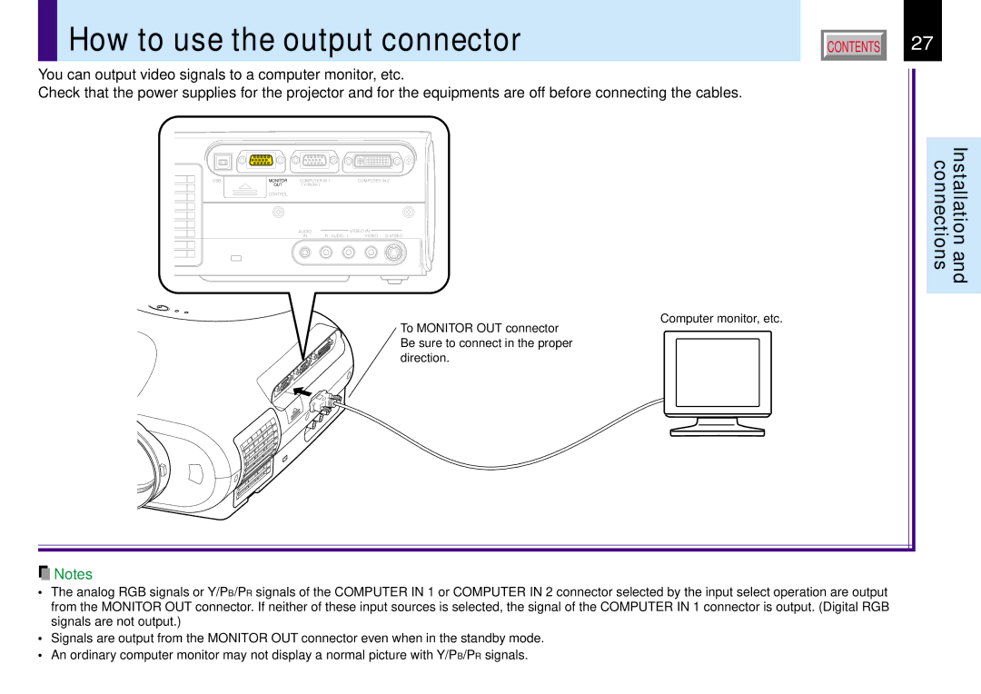 Toshiba TLP780E owner manual How to use the output connector 