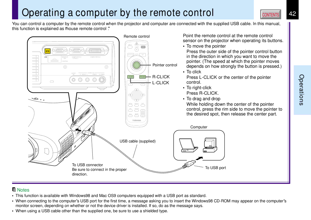 Toshiba TLP780E owner manual Operating a computer by the remote control 