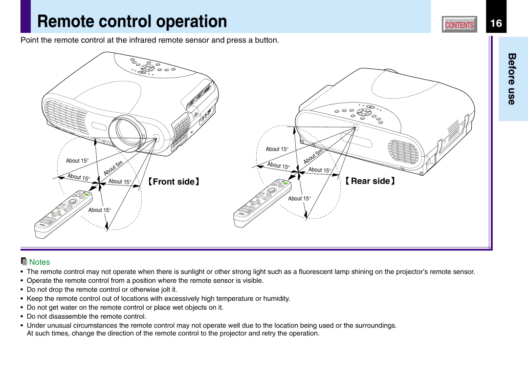 Toshiba TLP780U TLP781U owner manual Remote control operation, Front side, Rear side 