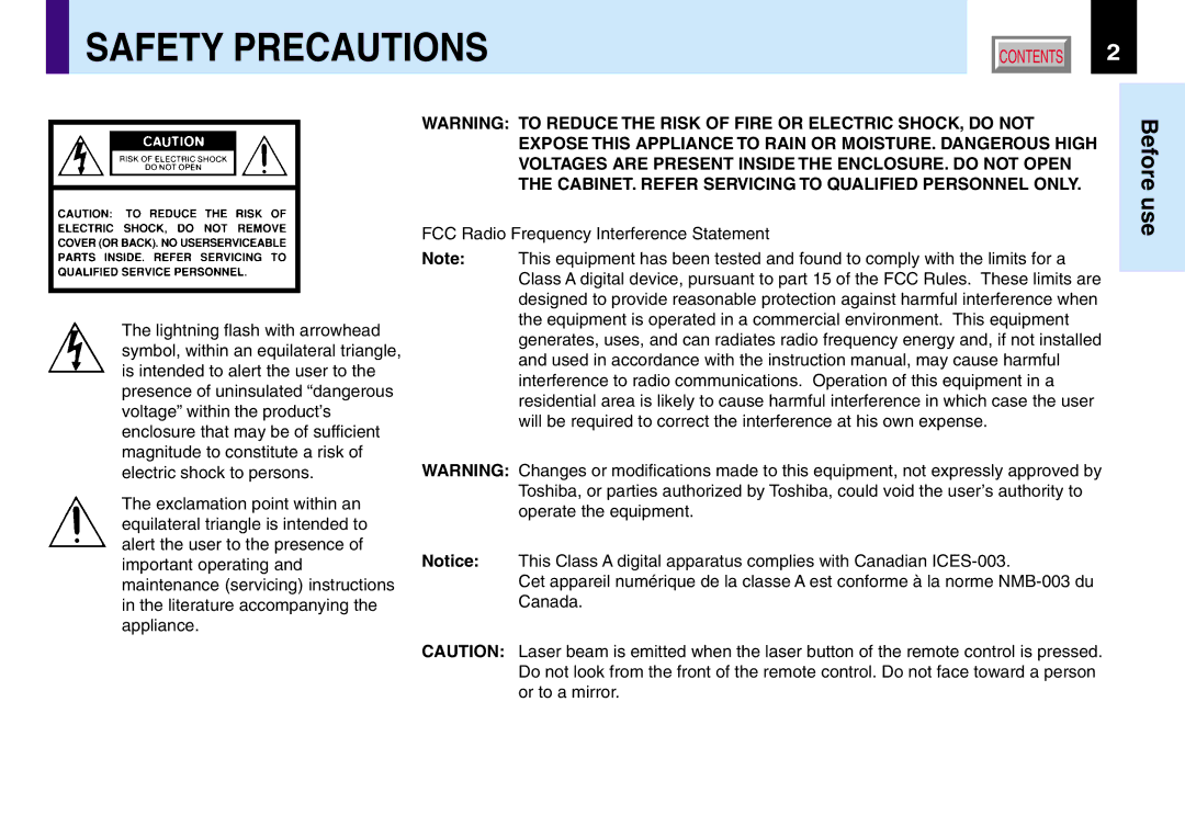 Toshiba TLP780U TLP781U owner manual Safety Precautions 