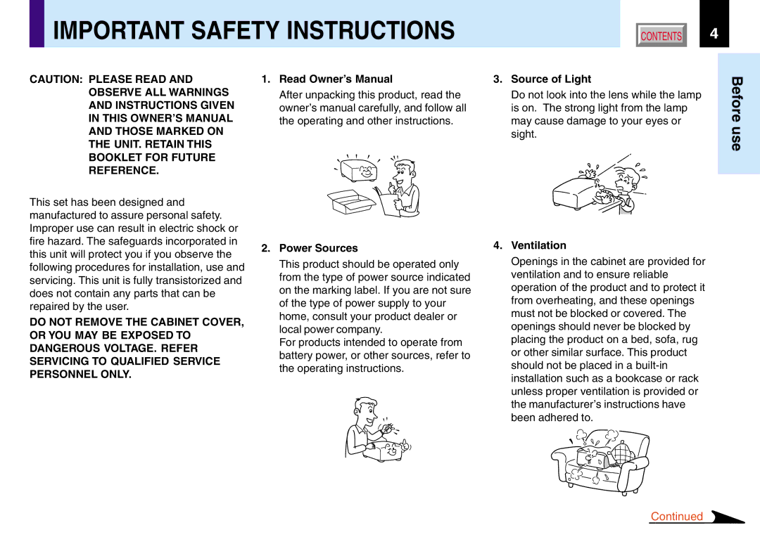 Toshiba TLP780U TLP781U owner manual Important Safety Instructions 