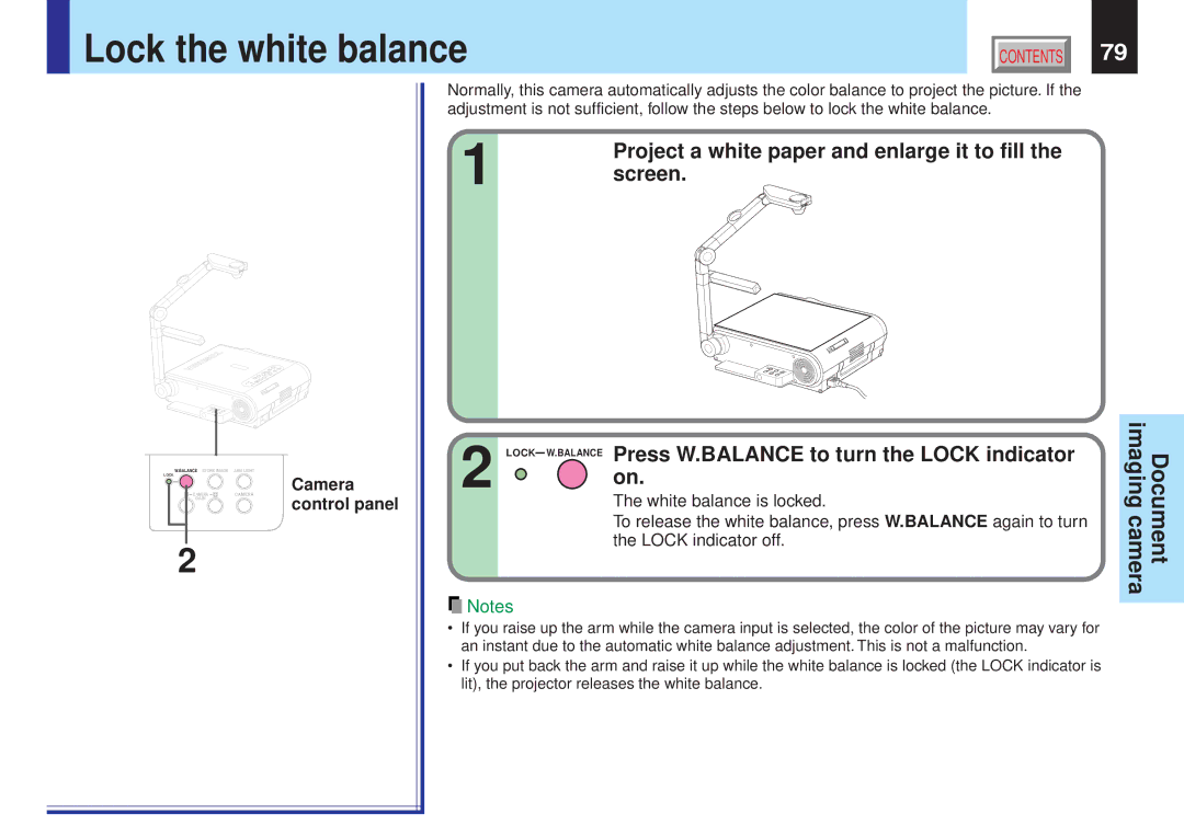 Toshiba TLPX10E owner manual Lock the white balance, Project a white paper and enlarge it to fill, Screen 