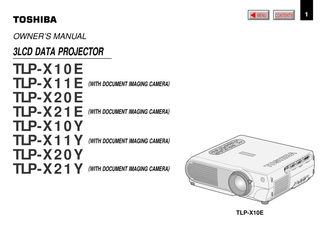 Toshiba TLPX10E owner manual Before use, TLP-X10E, TLP-X20E, TLP-X10Y, TLP-X20Y, Owner’S Manual, 3LCD DATA PROJECTOR, Menu 
