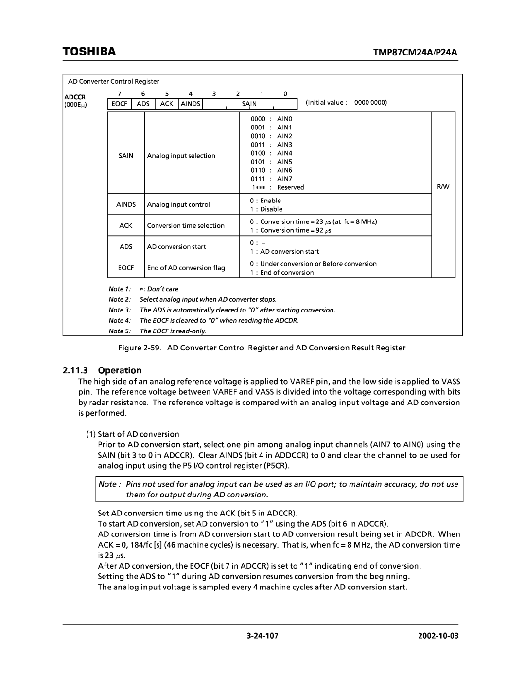 Toshiba TMP87CM24AF, TMP87CP24AF manual 