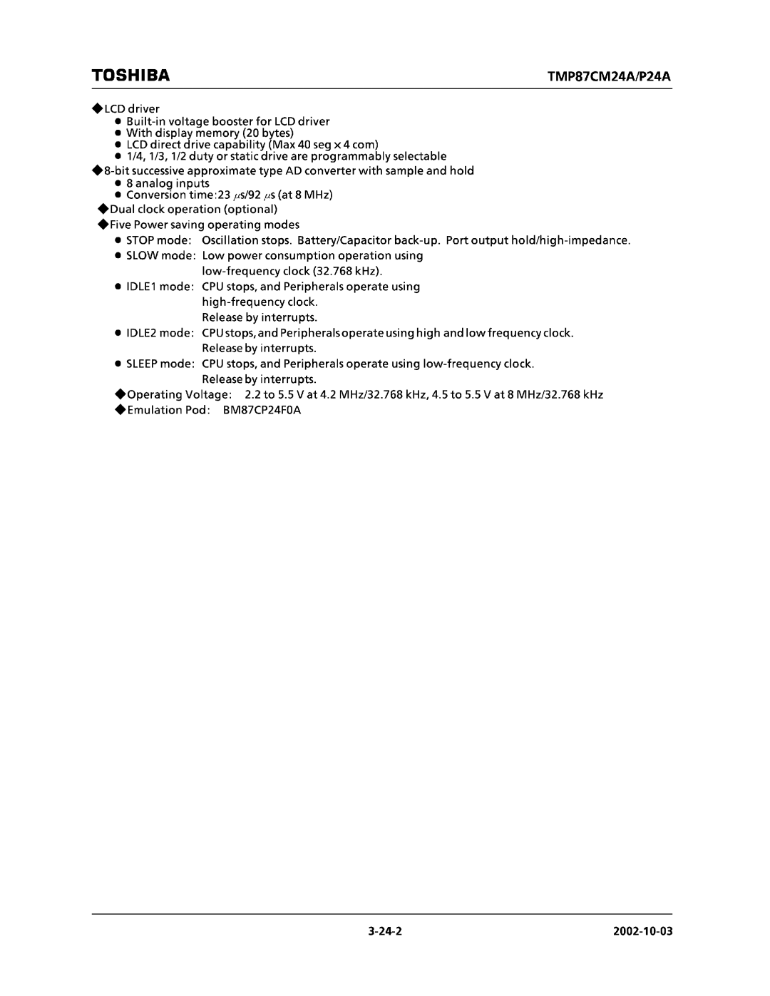 Toshiba TMP87CP24AF, TMP87CM24AF manual 