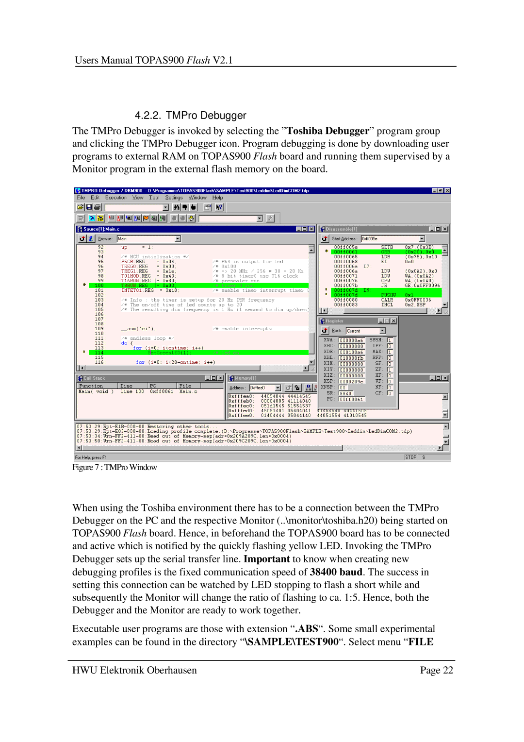 Toshiba TOPAS900 user manual TMPro Debugger, TMPro Window 