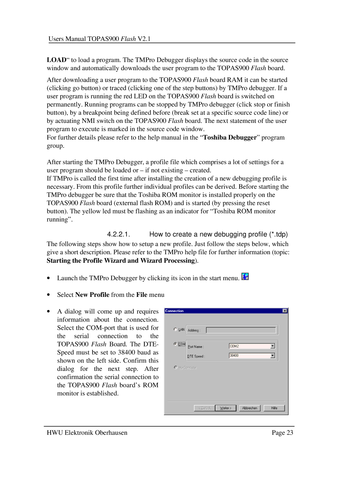 Toshiba TOPAS900 user manual How to create a new debugging profile *.tdp 