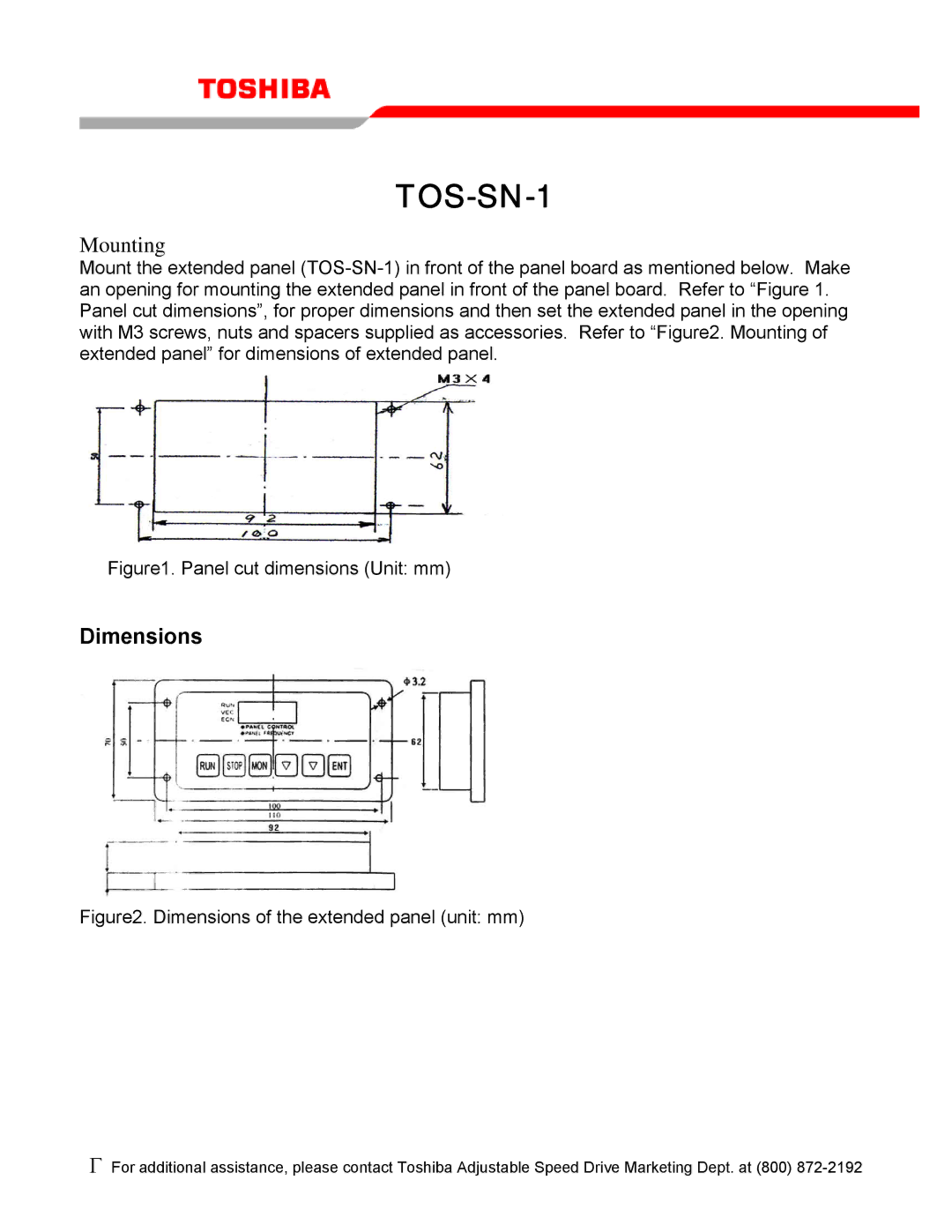 Toshiba TOS-SN-1 operation manual Mounting, Dimensions 