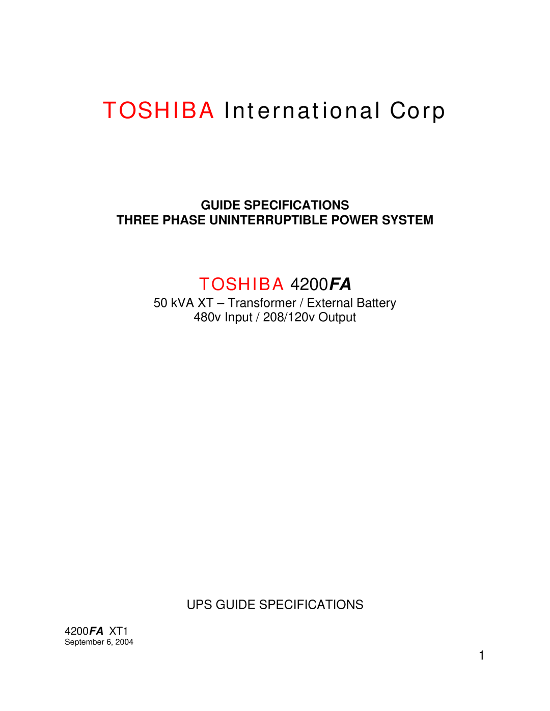 Toshiba TOSHIBA 4200FA specifications Toshiba International Corp 