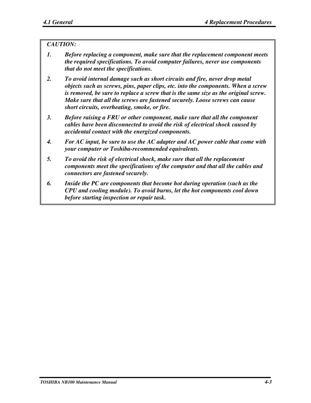 Toshiba TOSHIBA NB100 manual Toshiba NB100 Maintenance Manual 