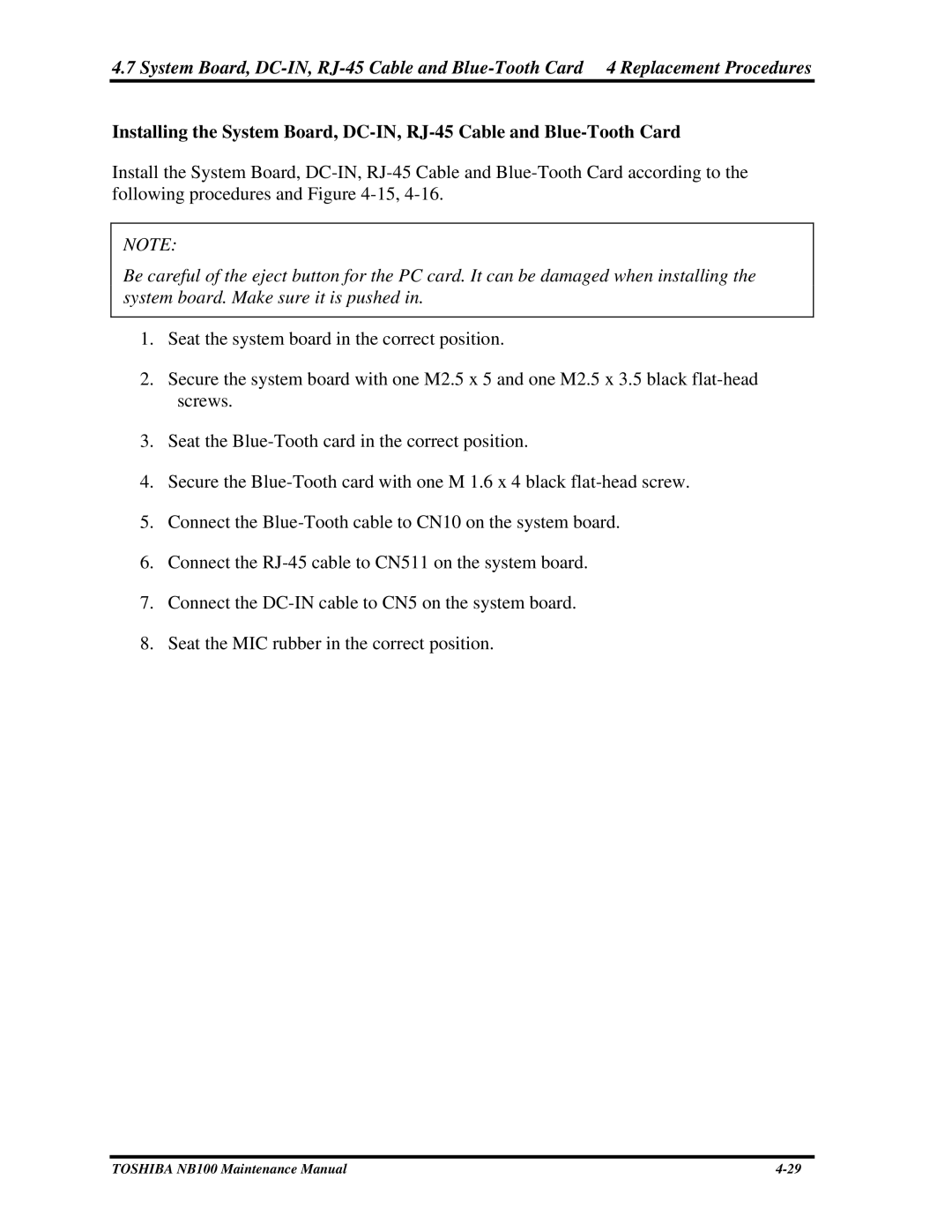 Toshiba TOSHIBA NB100 manual Toshiba NB100 Maintenance Manual 