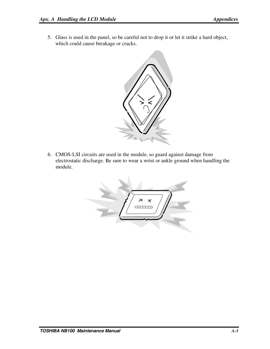 Toshiba TOSHIBA NB100 manual Apx. a Handling the LCD Module Appendices 