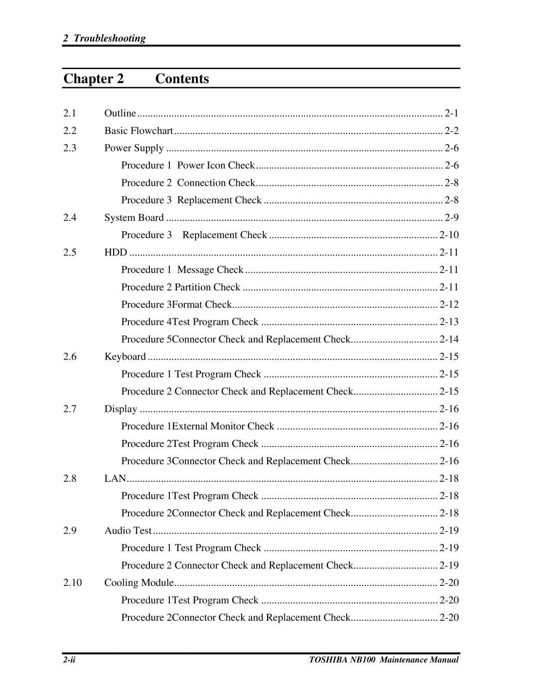 Toshiba TOSHIBA NB100 manual Chapter Contents 