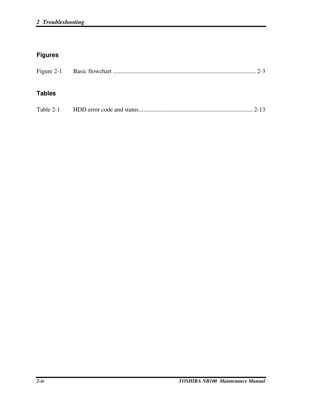 Toshiba TOSHIBA NB100 manual Figures, Tables 