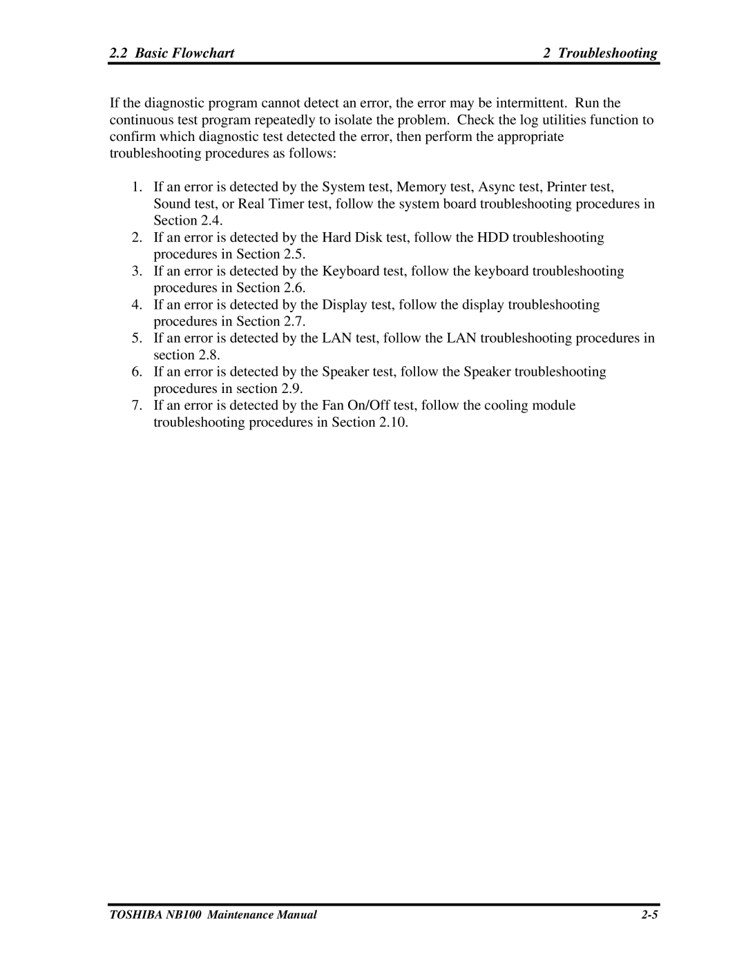 Toshiba TOSHIBA NB100 manual Basic Flowchart Troubleshooting 