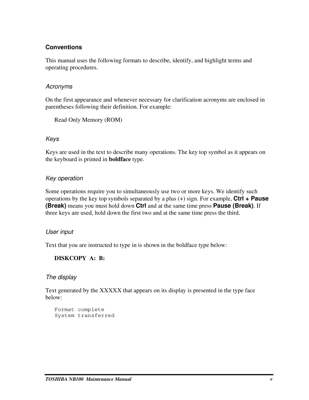 Toshiba TOSHIBA NB100 manual Conventions, Acronyms 