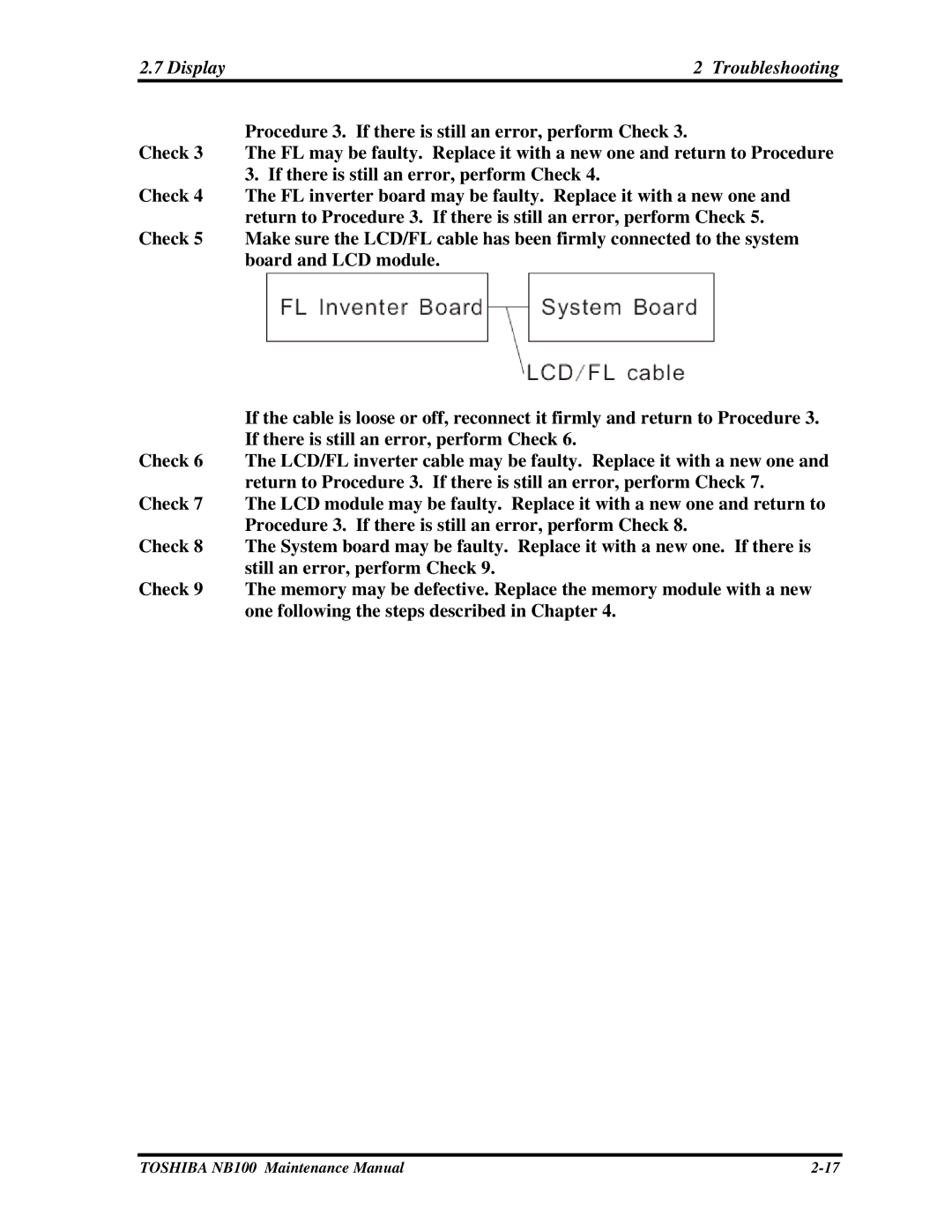 Toshiba TOSHIBA NB100 manual Display Troubleshooting 