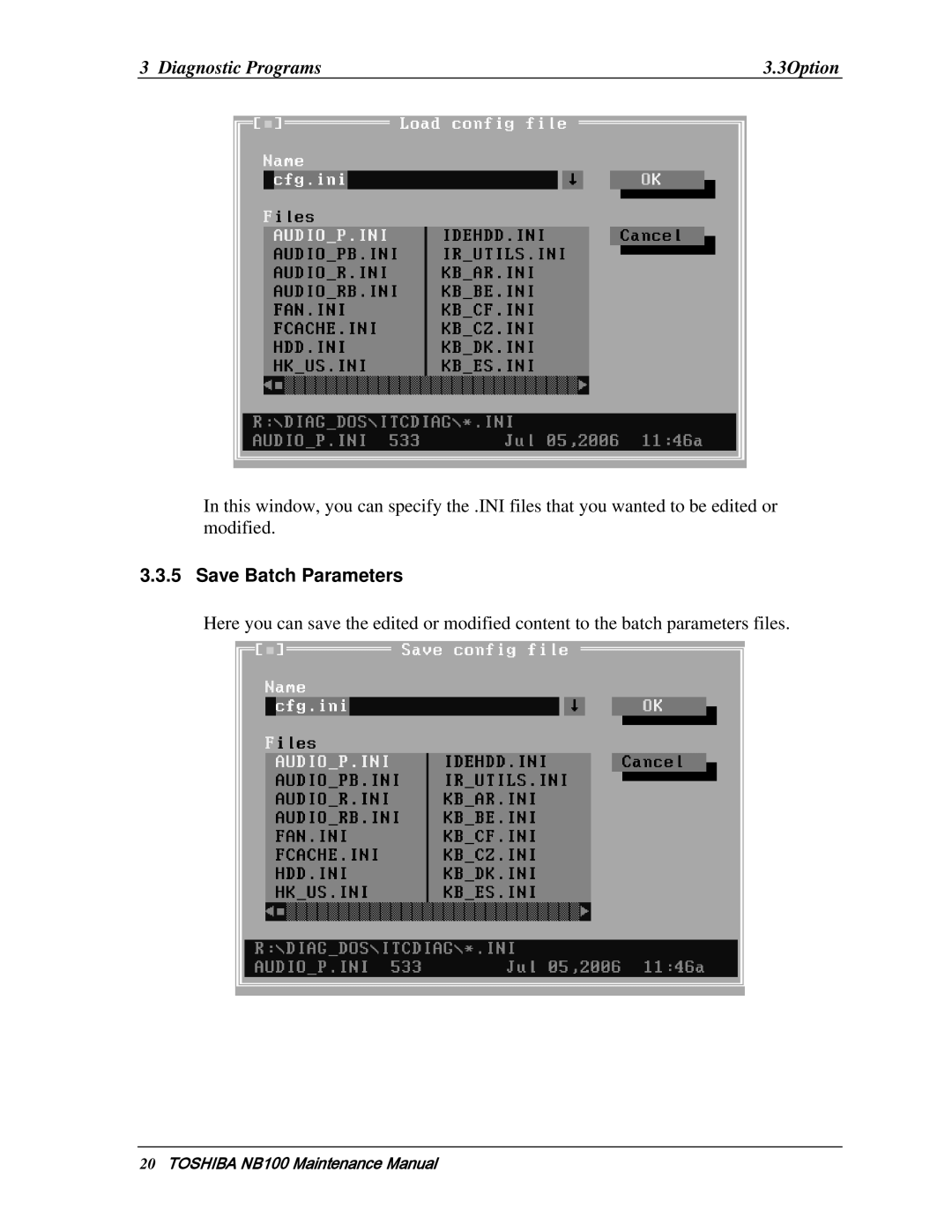 Toshiba TOSHIBA NB100 manual Save Batch Parameters 