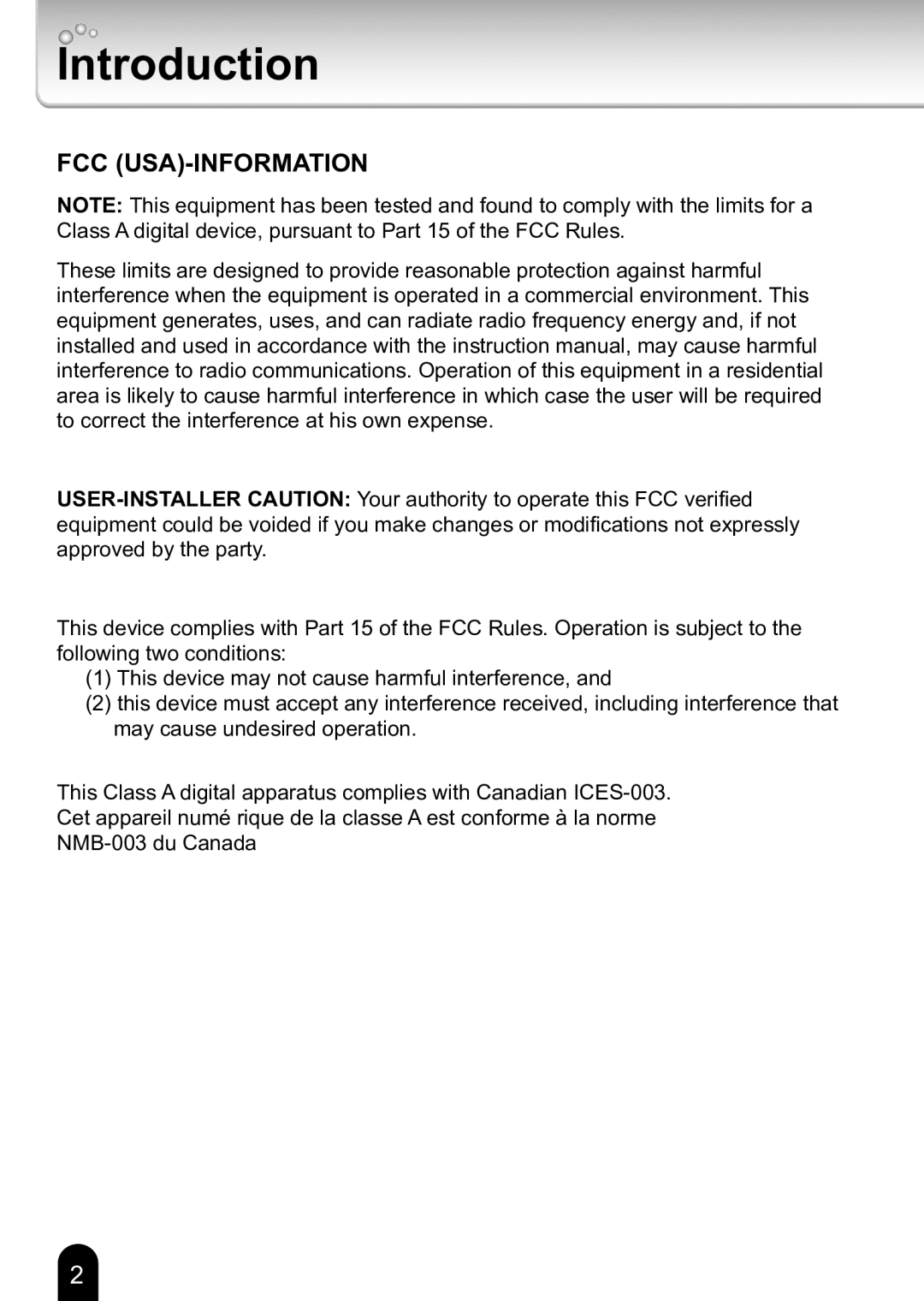 Toshiba Toshiba Network Camera quick start Introduction, Fcc Usa-Information 