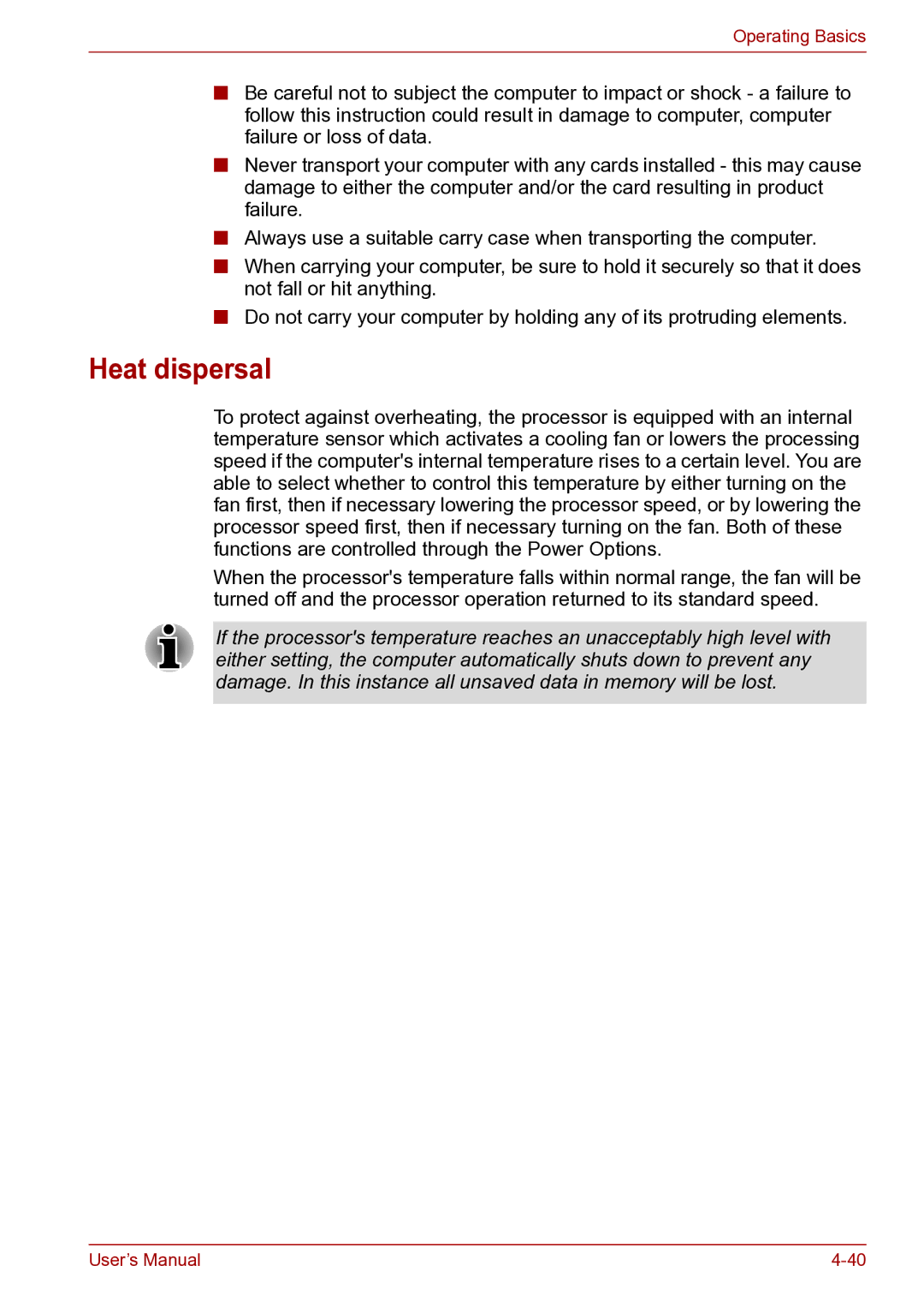 Toshiba toshiba satellite user manual Heat dispersal 