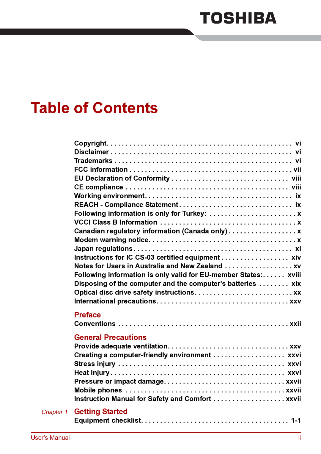 Toshiba toshiba satellite user manual Table of Contents 