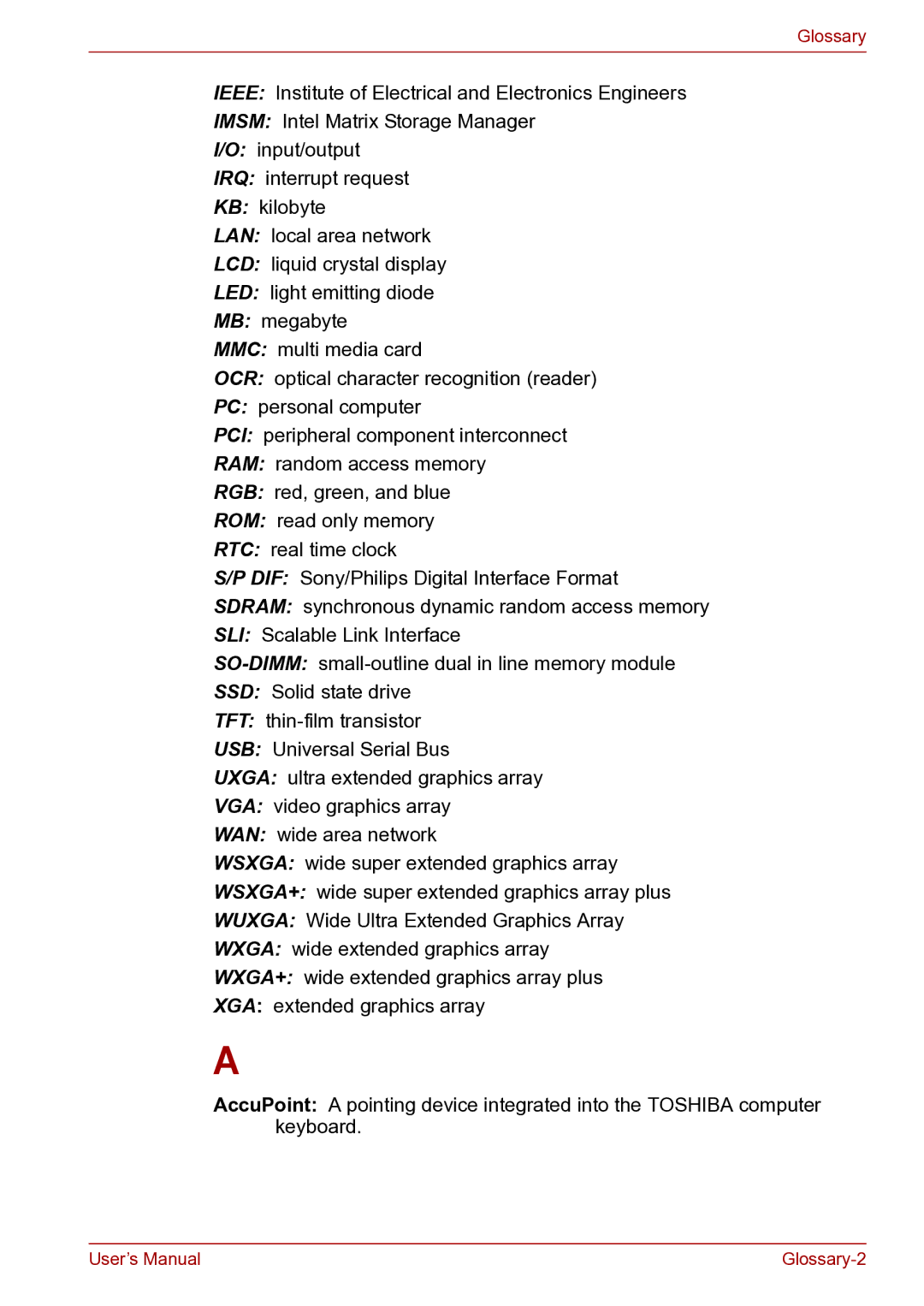 Toshiba toshiba satellite user manual Glossary 