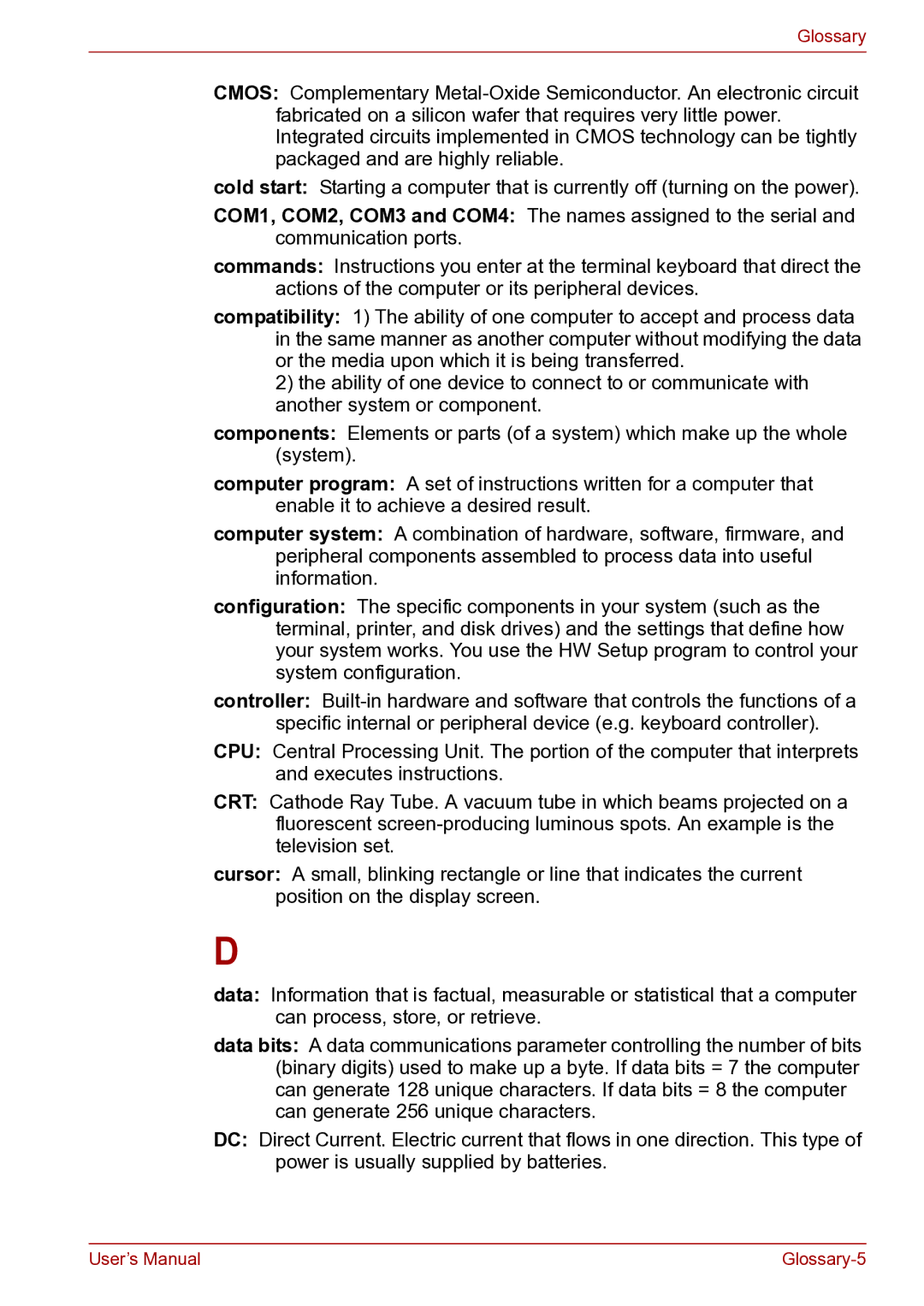 Toshiba toshiba satellite user manual Glossary-5 