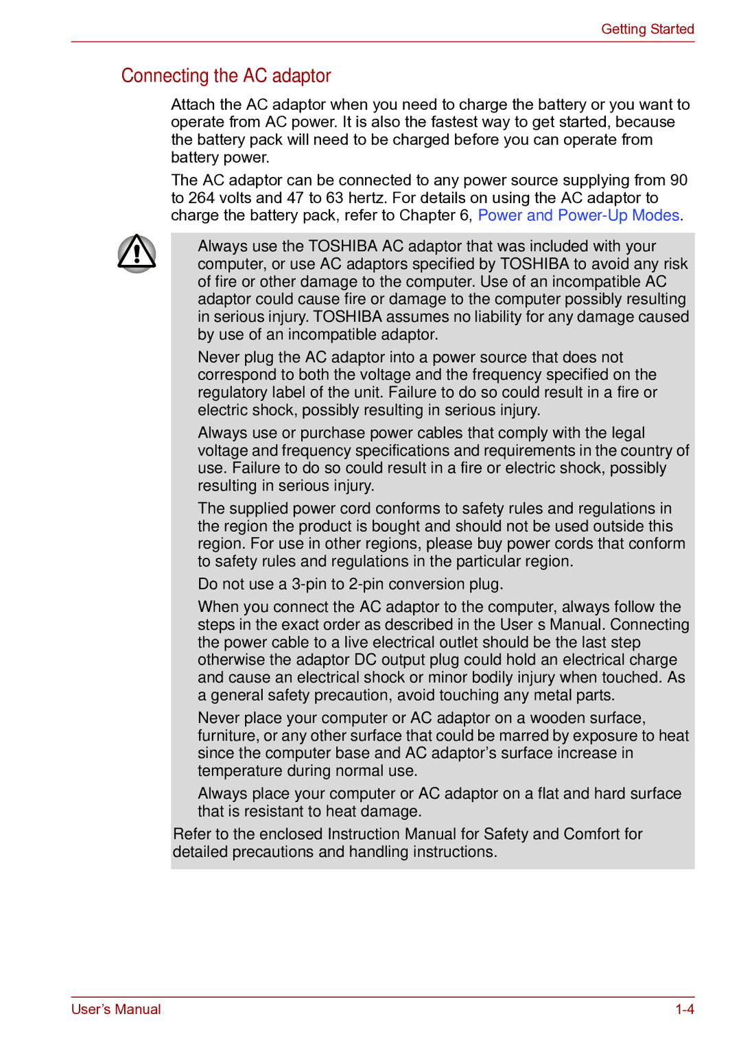 Toshiba toshiba satellite user manual Connecting the AC adaptor 