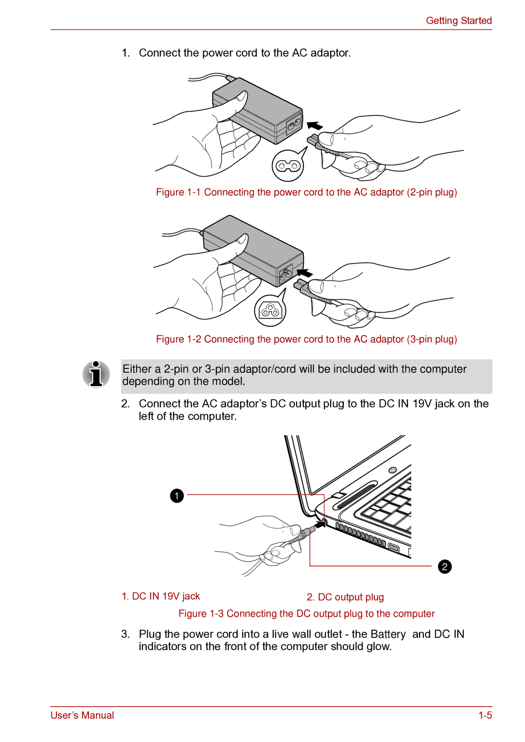 Toshiba toshiba satellite user manual Connect the power cord to the AC adaptor 