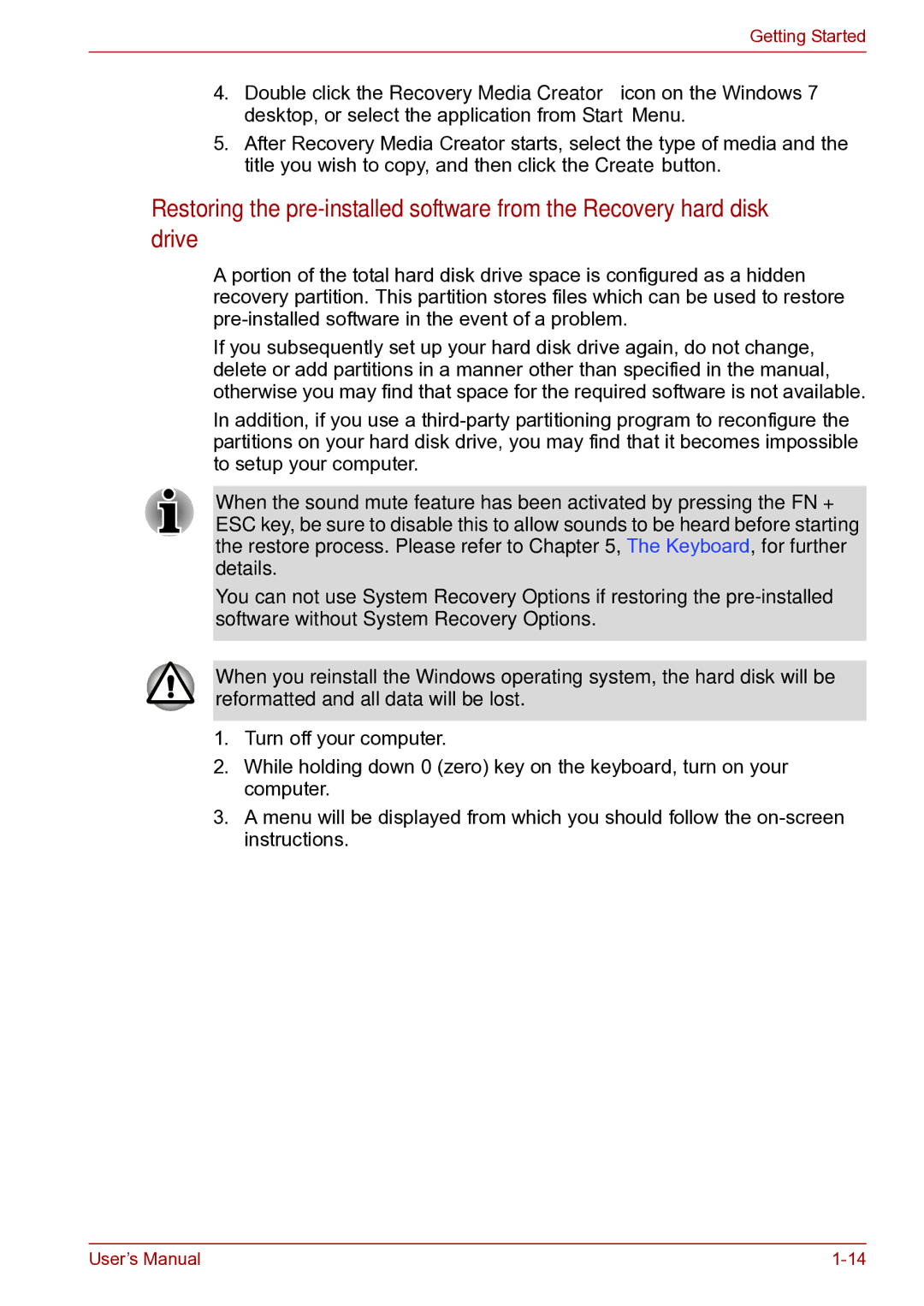 Toshiba toshiba satellite user manual Getting Started 