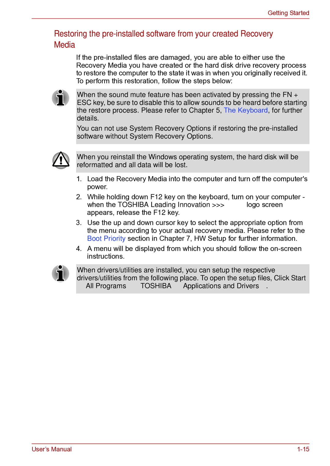 Toshiba toshiba satellite user manual → All Programs → Toshiba → Applications and Drivers 