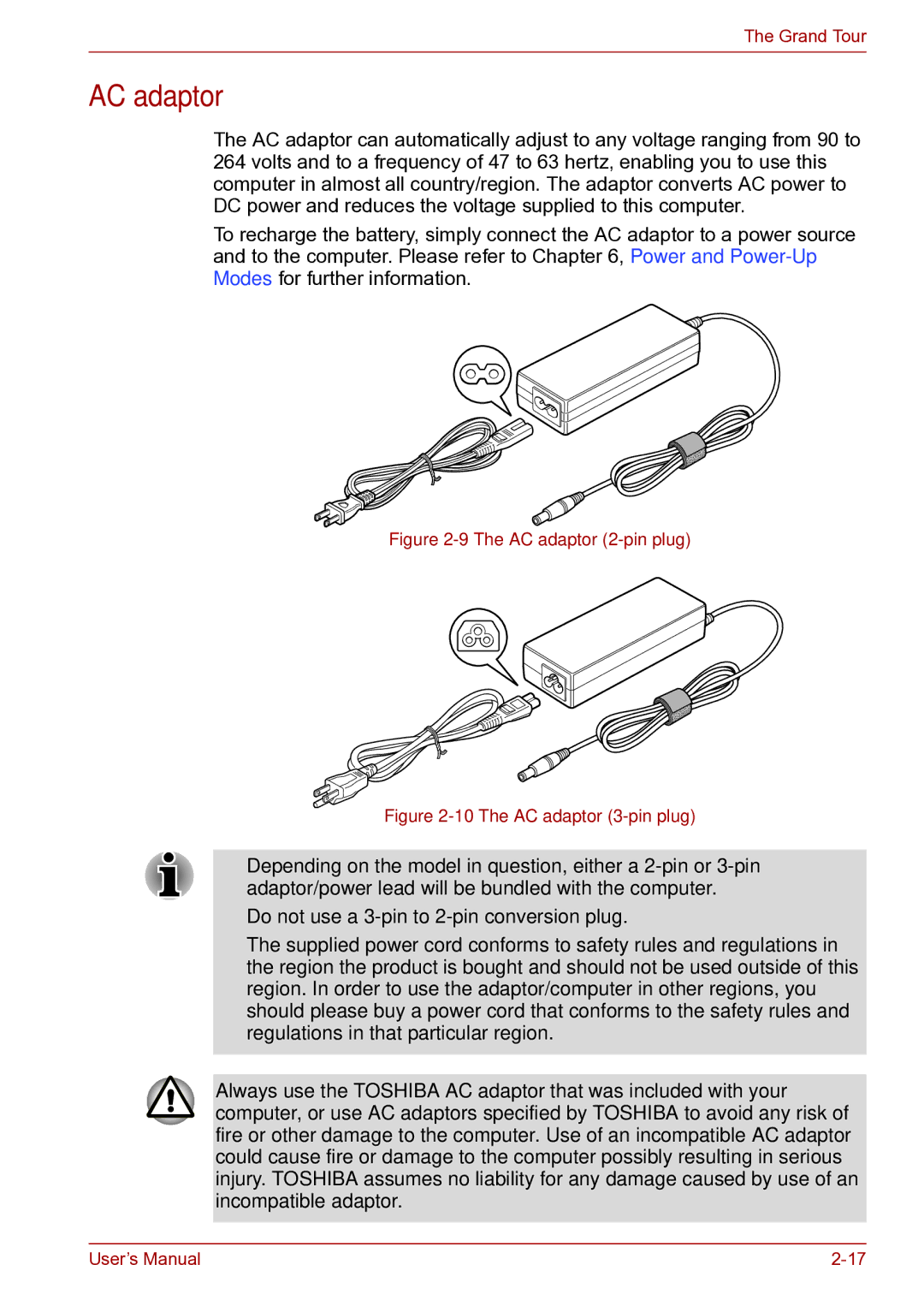 Toshiba toshiba satellite user manual AC adaptor 2-pin plug 