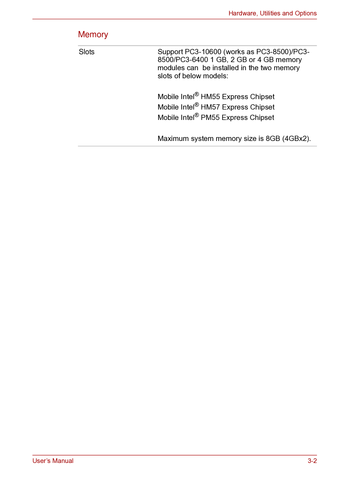 Toshiba toshiba satellite user manual Memory, Slots 