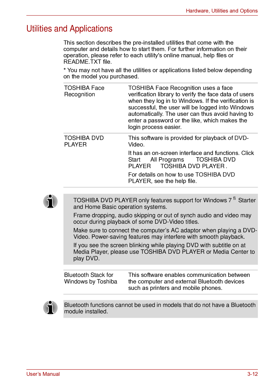 Toshiba toshiba satellite Utilities and Applications, Toshiba Face, Recognition, Start → All Programs → Toshiba DVD 