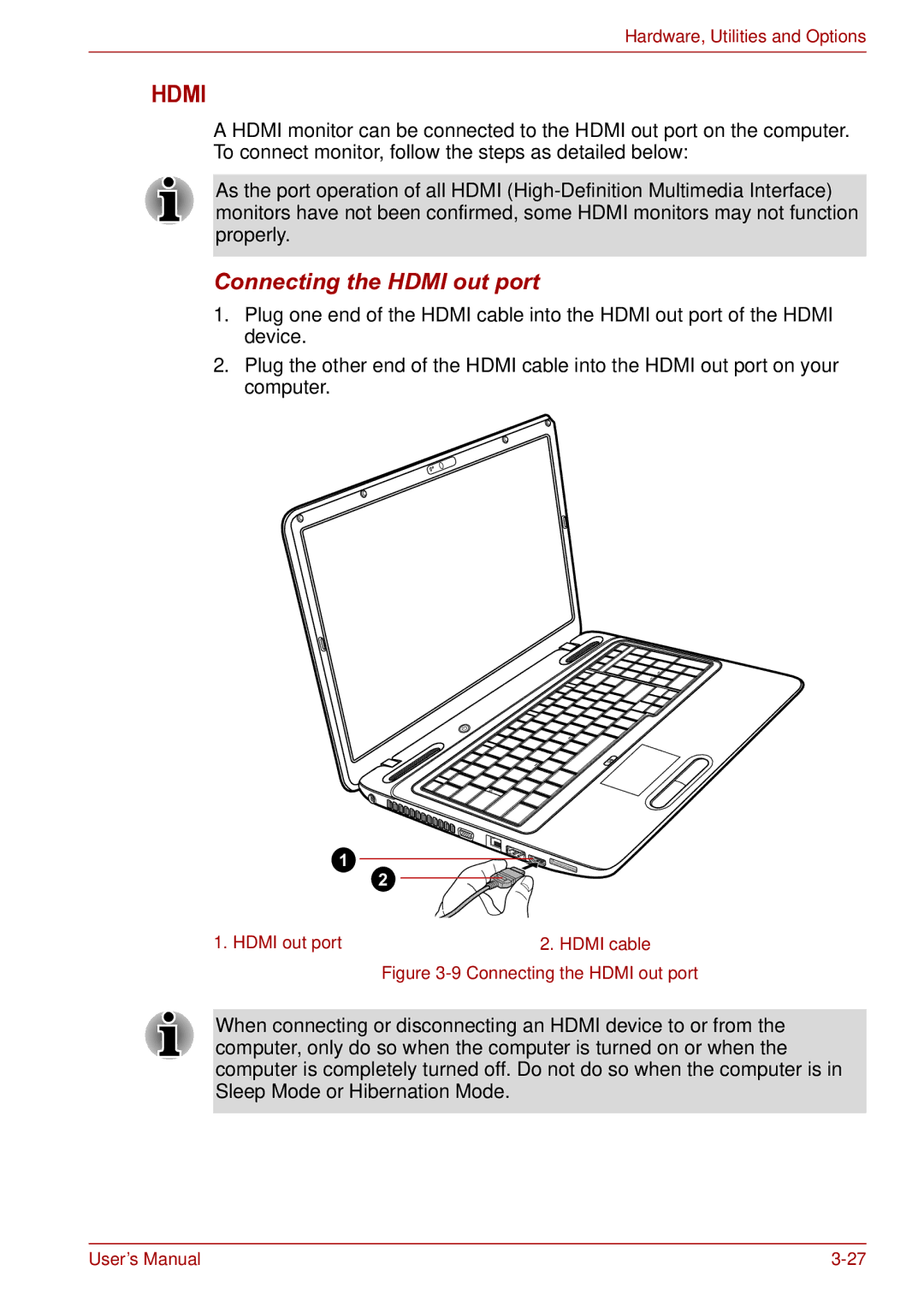 Toshiba toshiba satellite user manual Connecting the Hdmi out port 