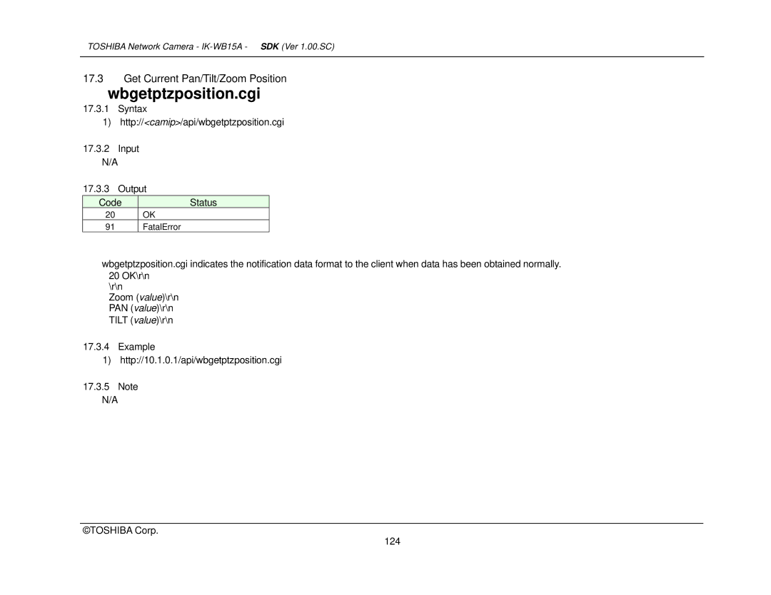 Toshiba Toshiba manual Wbgetptzposition.cgi 