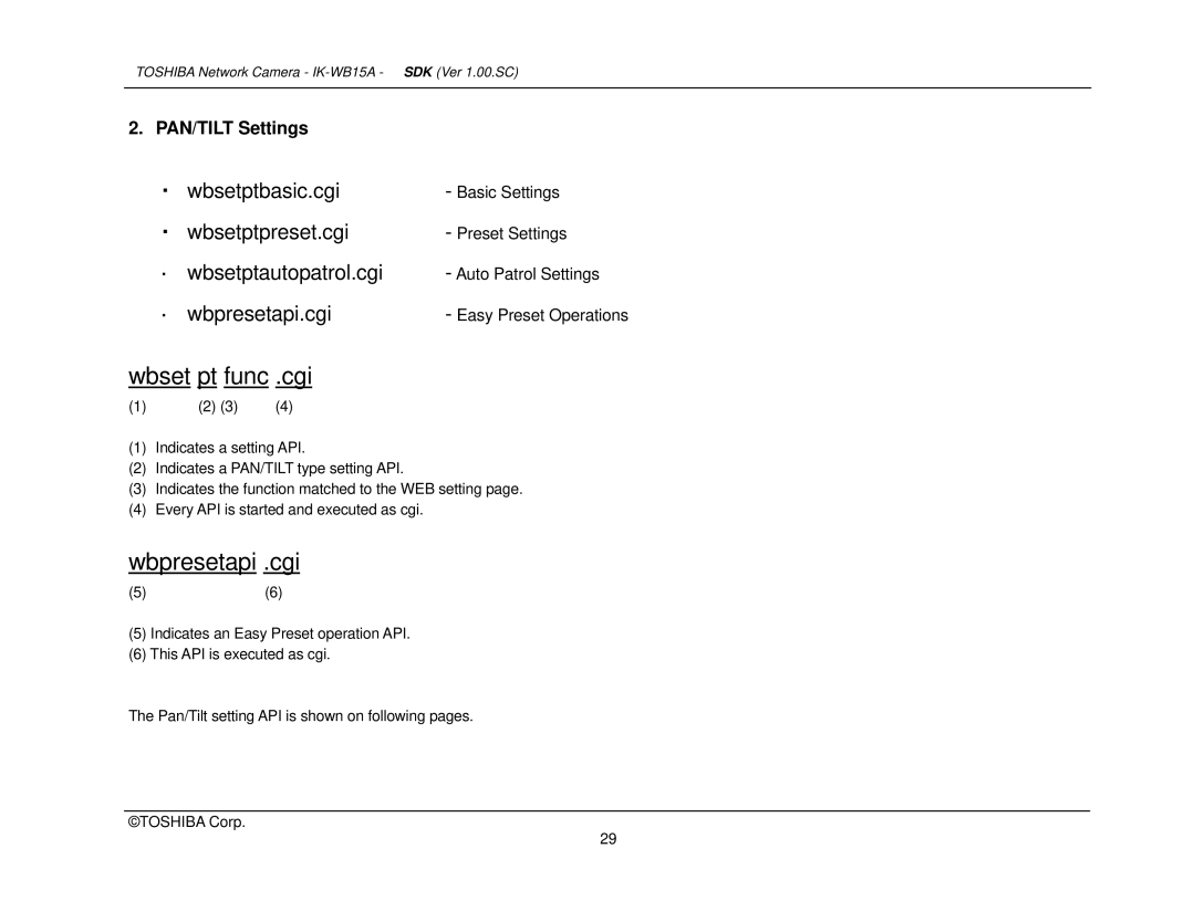 Toshiba Toshiba manual Wbset pt func .cgi, Wbpresetapi .cgi 