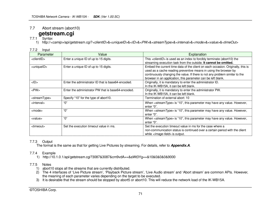 Toshiba Toshiba manual Abort stream abort10 