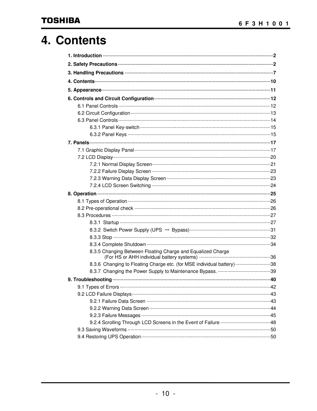 Toshiba TOSNIC-7000S instruction manual Contents 