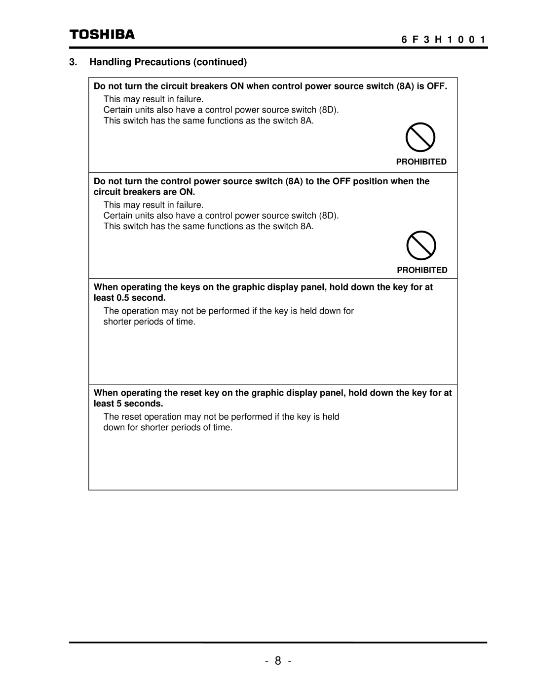 Toshiba TOSNIC-7000S instruction manual 3 H 1 0 0 Handling Precautions 