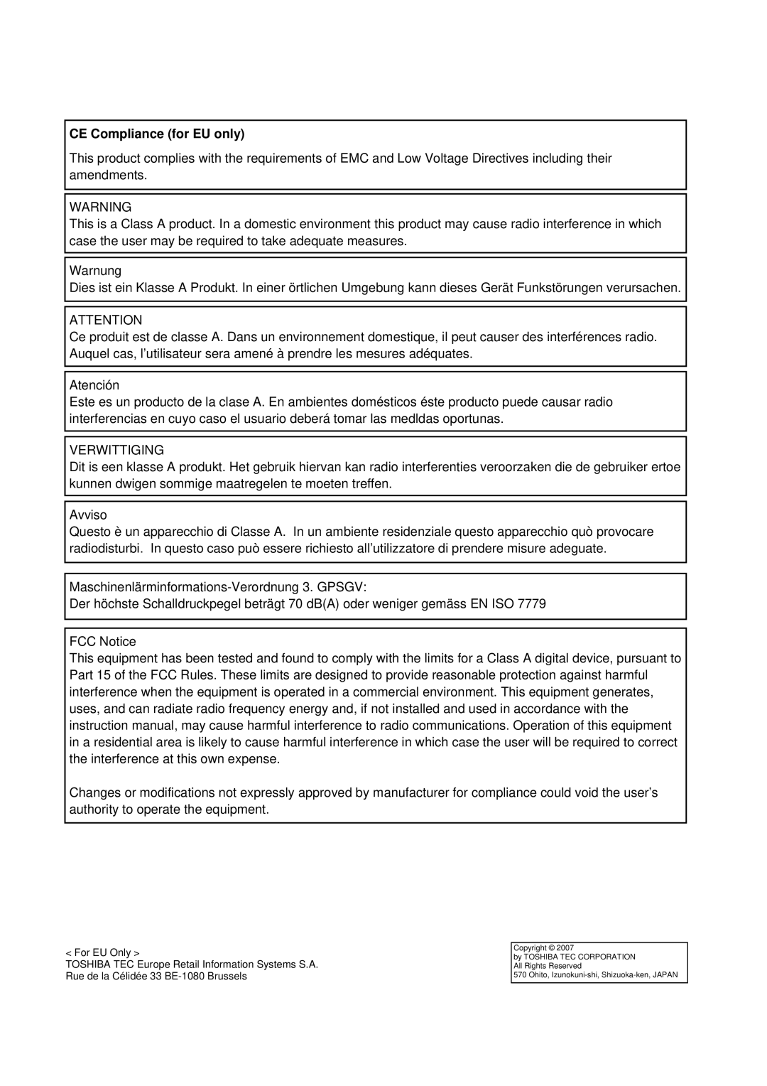 Toshiba TRST-A10 owner manual CE Compliance for EU only 