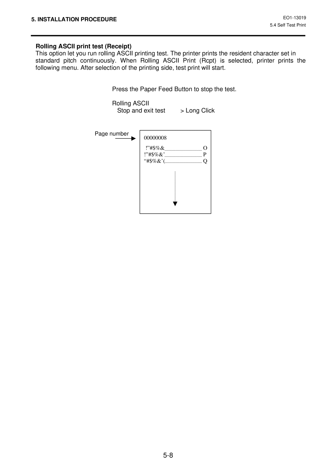 Toshiba TRST-A10 owner manual Rolling Ascii print test Receipt 