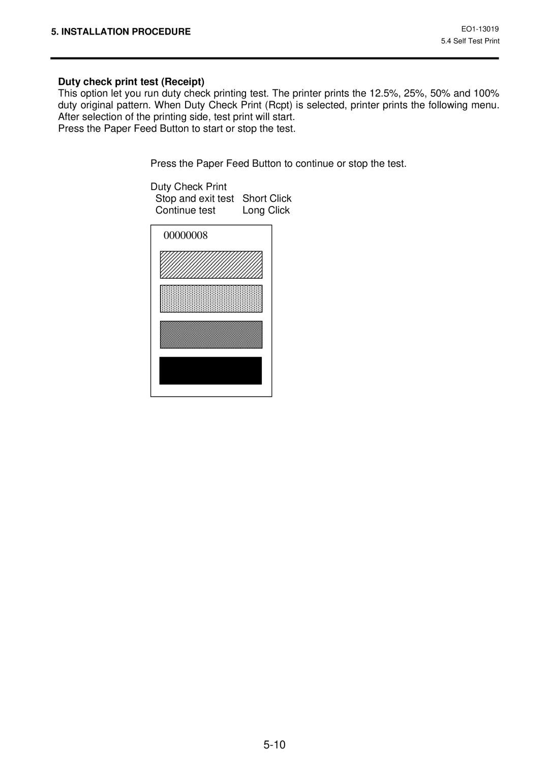 Toshiba TRST-A10 owner manual 00000008, Duty check print test Receipt 