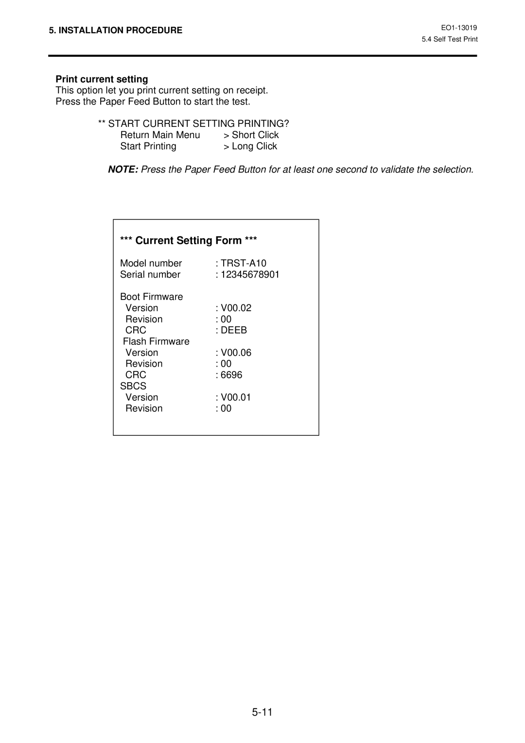 Toshiba TRST-A10 owner manual Current Setting Form, Print current setting 