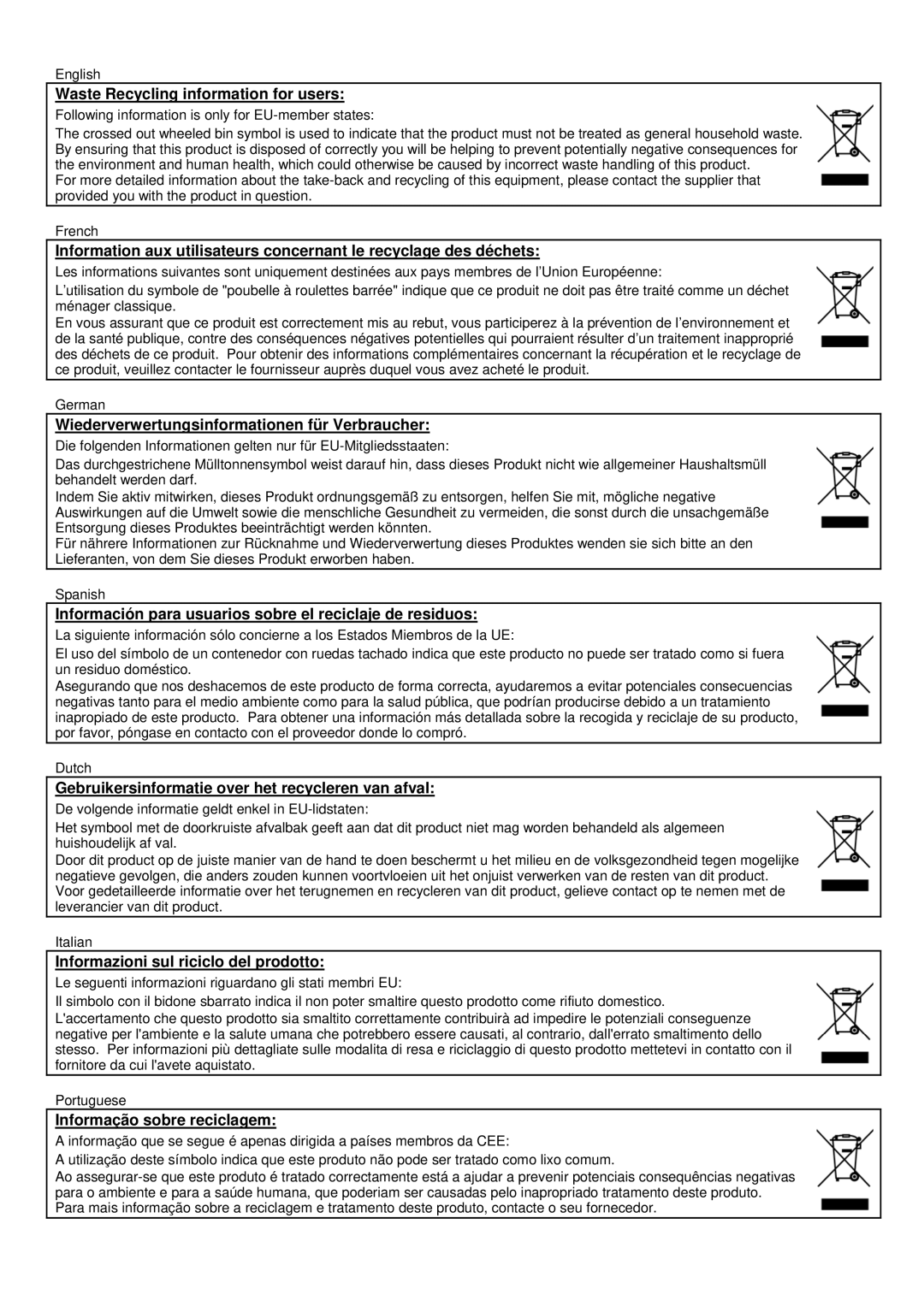 Toshiba TRST-A10 owner manual Waste Recycling information for users 