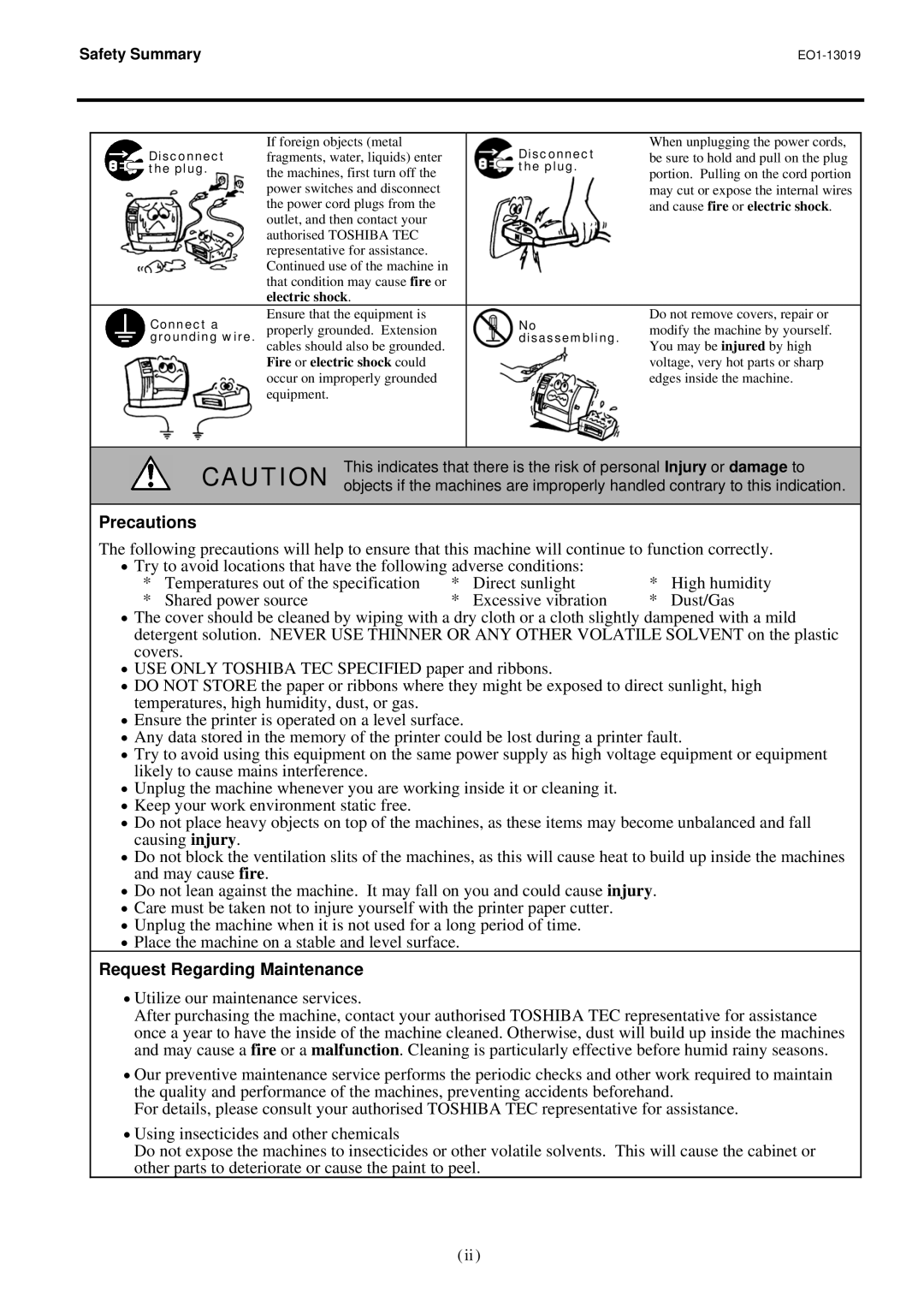 Toshiba TRST-A10 owner manual Precautions, Request Regarding Maintenance 