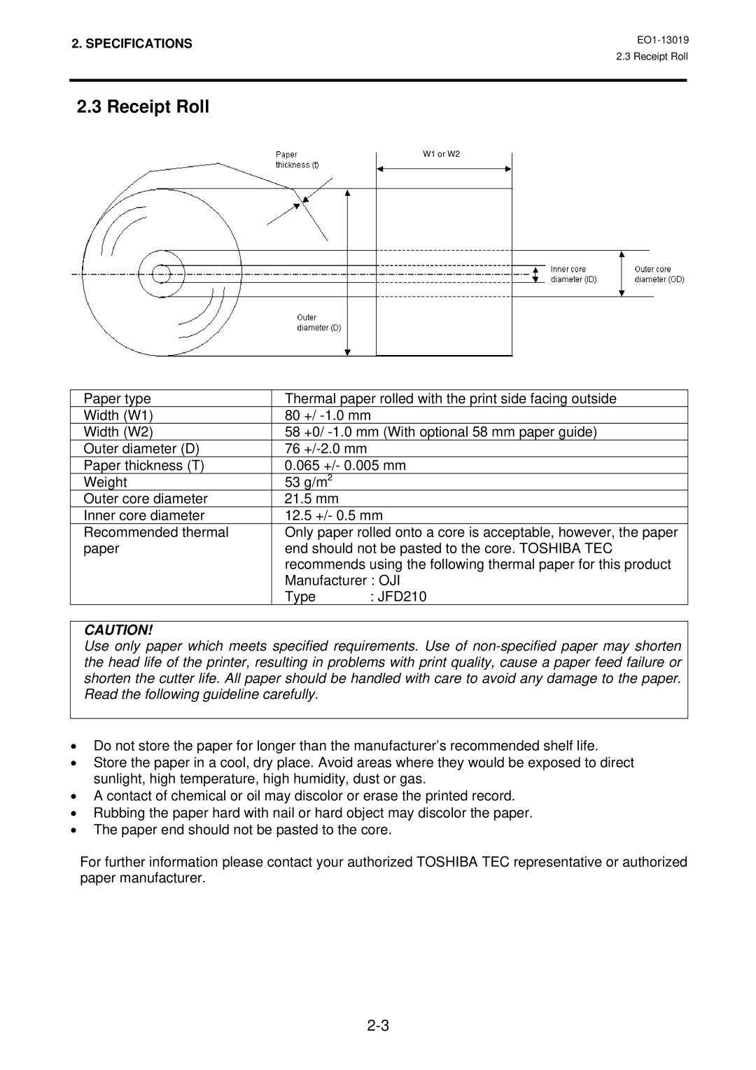 Toshiba TRST-A10 owner manual Receipt Roll 