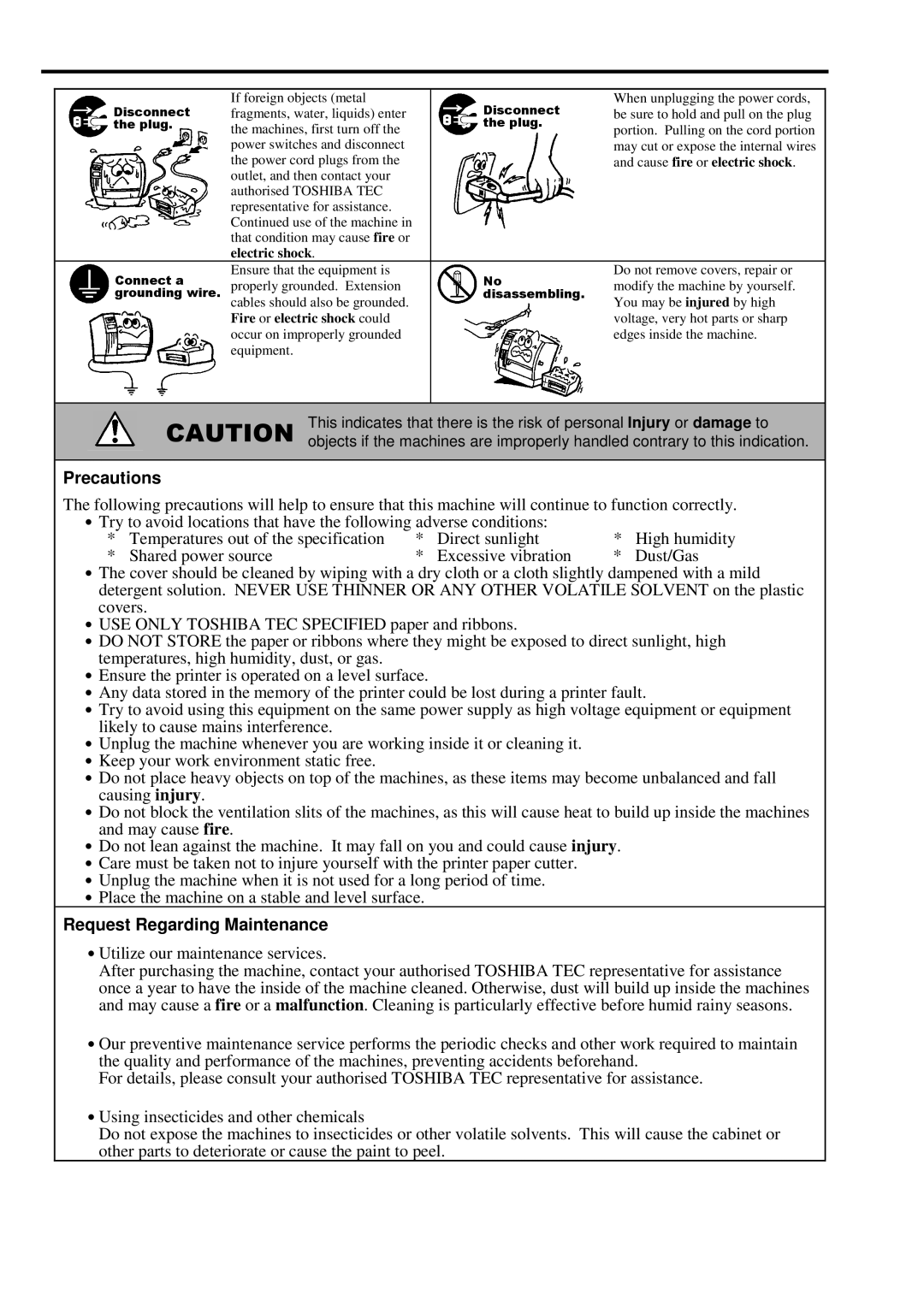 Toshiba TRST-A10 owner manual Precautions, Request Regarding Maintenance 