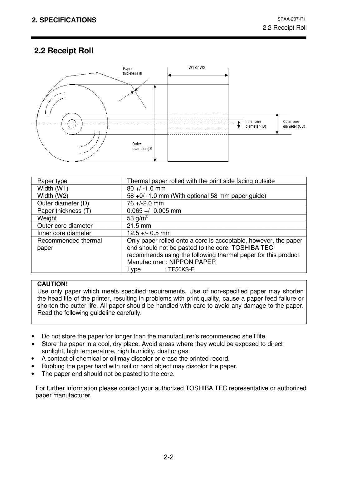 Toshiba TRST-A10 owner manual Receipt Roll 